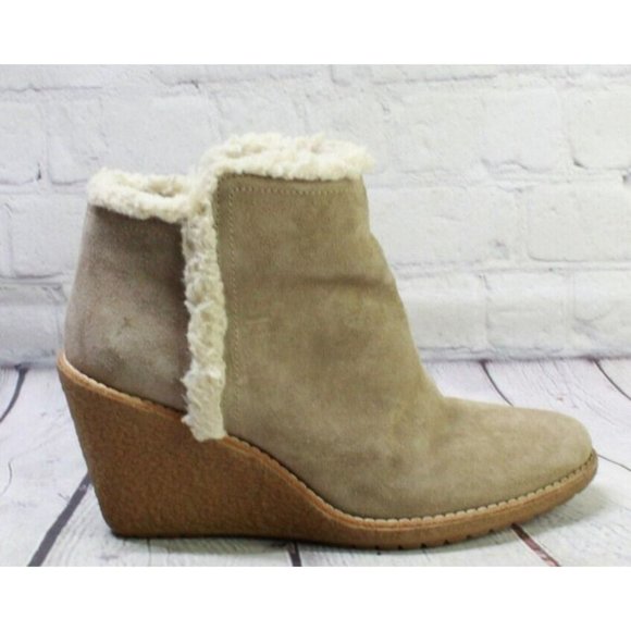 Cole Haan Shoes - Cole Haan Brown Suede Slip On Side Zip Ankle Wedge Boots Size 7.5 B